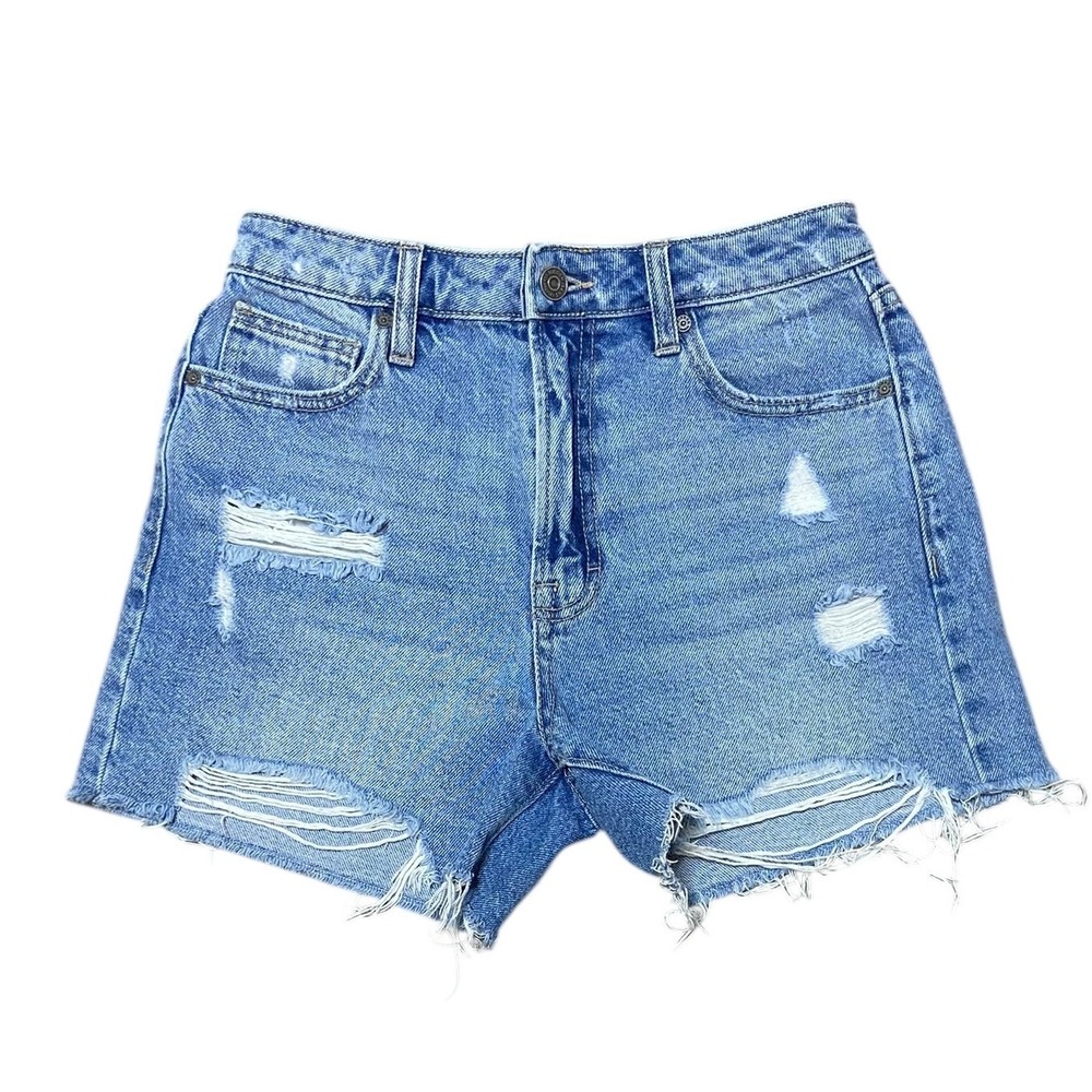HIDDEN Los Angeles Denim Shorts Distressed Blue Cutoff Raw Hem Preppy Size Small